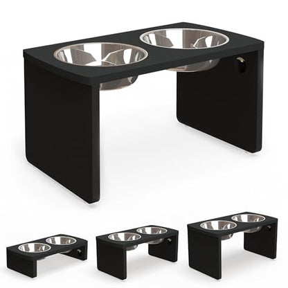 Elevated Dog Bowls, Bamboo Raised Dog Bowl for Large Dogs, with 2 Stainless Steel Bowls (13'' Tall-68oz Bowl, Black) - color: Black, size: X Large: 13'' Tall-68 oz Bowl