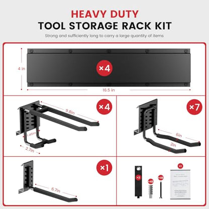 66" Heavy Duty Wall Mounted Garage Tool Organizer – 4 Panels & 12 Adjustable Hooks, 920 lbs Load Capacity, Modular Storage for Efficient Tool Organization, Easy Install in Garage, Garden, 18 Pack - size: 66in | 4Panels + 12Hooks
