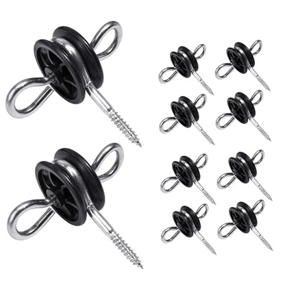 10 Pack Electric Fence Insulators, Wood Post Screw-in Anchors, 2-Ring Black Gate Handle Anchors