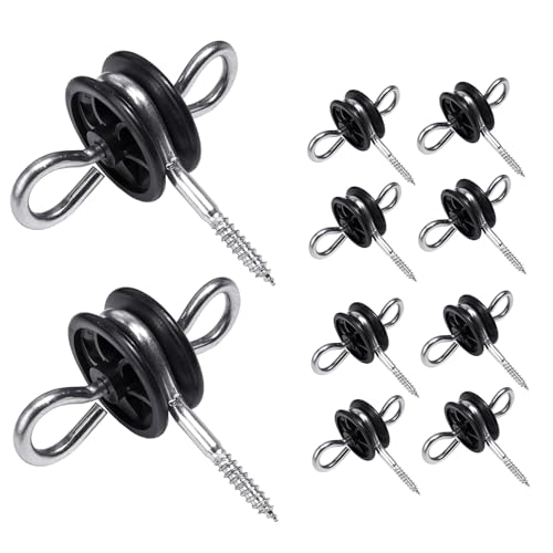 10 Pack Electric Fence Insulators, Wood Post Screw-in Anchors, 2-Ring Black Gate Handle Anchors