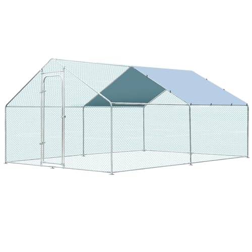 Metal Large Chicken Coop for 20-25 Chickens, Portable, Walk-in Chicken Run, Chicken Pen Outdoor W/Cover, Waterproof & Anti-UV, 13.1' D x 9.8' W x 6.4' H, Wire Mesh Poultry Cage for Yard - size: 157.5"L x 118.1"W x 76.8"H, style: Spire Roof