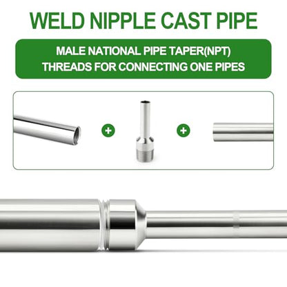 TAISHER 5PCS 304 Stainless Steel Pipe Fittings, 3/8" NPT Male Threaded, 2" Length Weld Nipple Cast Pipe - size: 3/8" NPT x 3/8" OD(2" Length)