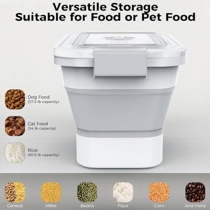 10-13 Lbs Dog Food Storage Container,Collapsible Dog Food Container with Transparent Airtight Lid,Pet Food Scoop and Dog Bowl,Multifunctional Food Storage Container for Pet Food,Rice,Flour - color: Clear/13 lbs