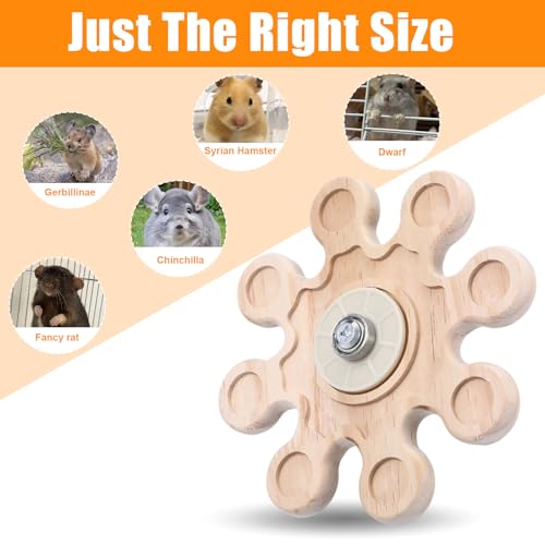 Rotating Natural Wood Chinchilla Chew Toys, Interactive Enrichment Rat Enrichment Toys for Teeth Grinding, Hanging Exercise Chinchilla Cage Accessories Wheel for Hamster Guinea Pig (6.3 in)