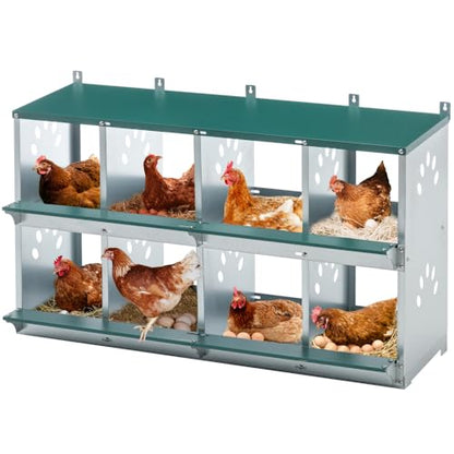 10-Bay Galvanized Steel Nesting Box for Chickens and Ducks, Wall-Mounted Poultry Laying Coop with Ventilation, Durable Rust-Resistant Design for Backyard Farms (8-Hole,Green) - color: 8-Hole,Green