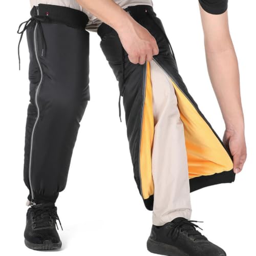 KALLORY 1 Pair Waterproof Thick and Insulated Leg Gaiters for Hiking and Long Riding, Black Pu and Lint Material Calf Covers for Outdoor Protection and Warmth