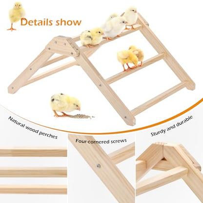 Chicken Roosting Bars, 3-Tier Wooden Perch, 19.6" L x 14.1" W x 8.6" H, Square Design, Natural Wood, for Coop and Backyard