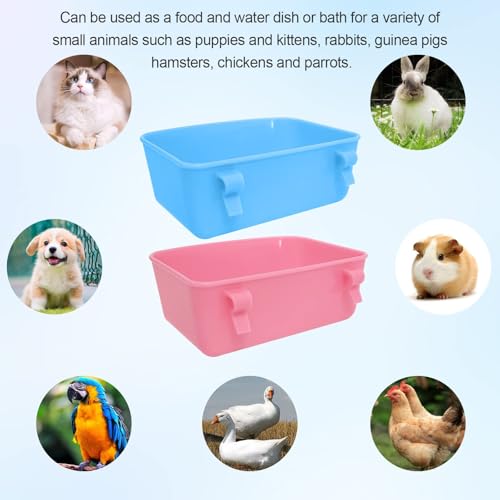 6 Pack Feeder (Blue, Pink), Hanging Feeder,Food and Water Container, Bath Water Bowl Universal for Birds Hamsters Mice Rats Rabbit Guinea Pig Small Pets (M) - size: M