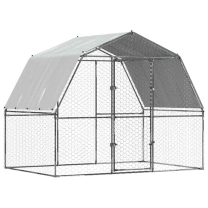 Galvanized Steel Chicken Coop with Lockable Door 112.2"x76.8"x90.6" Silver Outdoor Animal Cage for Rabbits Ducks Hens Small Pets Water-Resistant Roof - size: 112.2" x 76.8" x 90.6" (L x W x H)