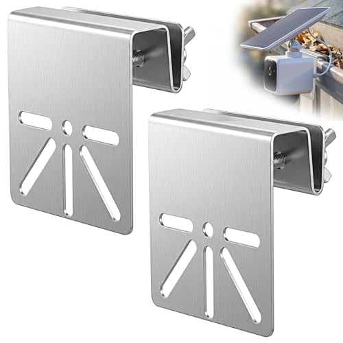 2 Pcs Heavy Duty Stainless Steel Gutter Mount for Security Camera, No-Drill Tool-Free Installation, Anti-Rust Outdoor Camera Bracket for 1/4'' Thread Hole (Silver)