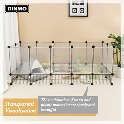DINMO Rabbit Playpen, Guinea Pig Cages, Hamster Cages, Iron Net Bottom Design for Small Animal, Bunny, Ferret, Hedgehog, DIY, Expanded, Portable, Exercise Fence, 61.4 x 25.4 x 22.3 Inches - style: Plastic+Metal-28 panels-L