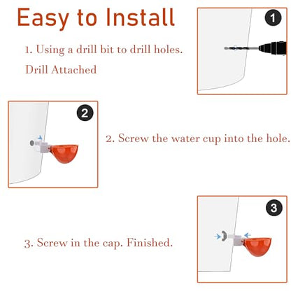 Chicken Automatic Waterer Cups, 6pcs Large Chicken Water Feeder, Poultry Waterer Kits Suitable for Duck, Chicks, Goose, Turkey, Bunny and Bird with Mounting Hole Opener