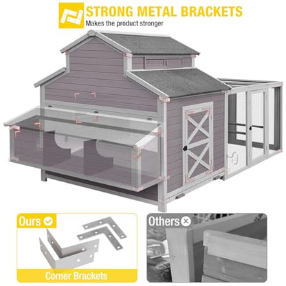 Aivituvin Chicken Coop Large 115" Wooden Chicken House with Run for 8-10 Chickens, Duck House Outdoor Poultry Cage with Nesting Box, Removable Tray, Waterproof Roof, Secure Hen House - size: 115.0"L x 54.0"W x 56.0"H