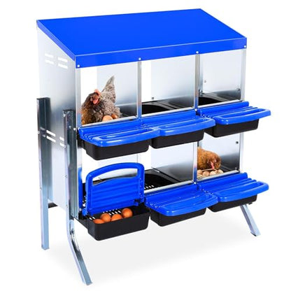 Chicken Nesting Box, 6 Compartment Roll Away Design for High-Volume Egg Collection and Easy Wall Mounting with Metal Legs - color: Blue, size: 6 holes with legs