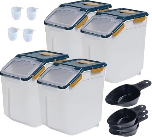 AnRui Large Flour Storage Containers 25Lbs Airtight Rice Storage Container BPA Free Kitchen Pantry Food Storage Bin Sugar Snack Cereal Grain Organizer Box with Wheel, Scoop, 4Pack, Blue - color: 4Pcs Blue