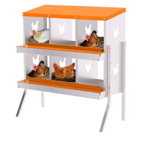 6-Panel Galvanized Steel Nesting Box for Chicken Coop - Removable Drop Tray & Ventilation - Easy Clean Laying Box for Hens, Ducks - Rustproof Design Protects Eggs - color: Orange, size: 6 compartments, with bracket