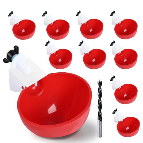 10PCS Chicken Waterer Cups, 3rd Generation DIY Large Automatic Chicken Water Feeder Cup, Tee Fittings Poultry Waterer, Suitable for Chicks, Turkeys, Ducks, Goose, Small Pets with Mounting Hole Opener