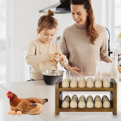 Egg Holder Countertop, 2-Tier Wooden Egg Holder for 36 Eggs, Wooden Countertop with Carry Handle for Chicken, Duck, and Quail Eggs - color: Regular