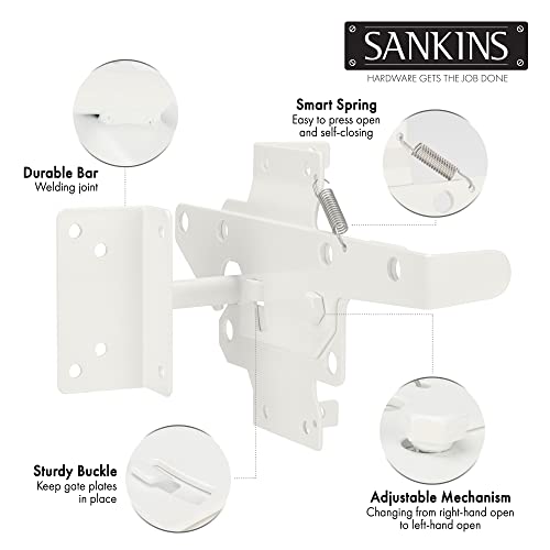 Self-Locking Gate Latch Heavy Duty Post Mount Automatic Gravity Lever for Wooden/PVC Fence, Door Lock with Fasteners Hardware for Secure Pool |Yard | Garden, Steel, White - color: White