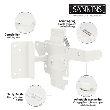 Self-Locking Gate Latch Heavy Duty Post Mount Automatic Gravity Lever for Wooden/PVC Fence, Door Lock with Fasteners Hardware for Secure Pool |Yard | Garden, Steel, White - color: White