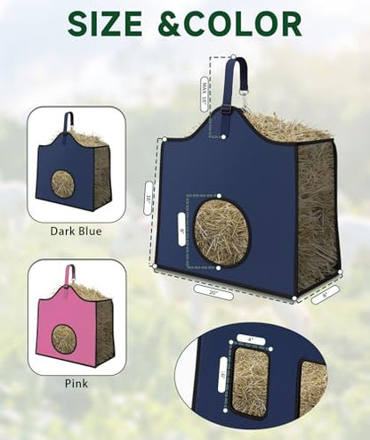 Hay Feeder for Goats and Horses - Slow Feed Design, Heavy Duty Hanging Hay Bag for Barn, Trailer & Paddock, Easy to Hang & Clean(3pcs, Navy Blue) - color: 3pcs-navy blue