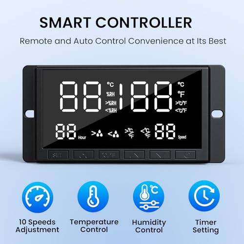 12" Wall Mounted Shutter Exhaust Fan, Attic Fan with Thermostat Humidity Controller, 10-Speed Adjustable, 940 CFM, Automatic Shutter, Vent Fan for Greenhouses, Garages,Shop, Chicken Coops