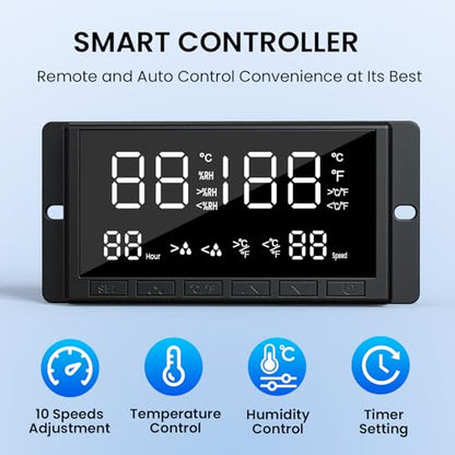 12" Wall Mounted Shutter Exhaust Fan, Attic Fan with Thermostat Humidity Controller, 10-Speed Adjustable, 940 CFM, Automatic Shutter, Vent Fan for Greenhouses, Garages,Shop, Chicken Coops