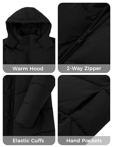 wantdo Women's Warm Winter Coat Hooded Puffer Jacket Long Parka (Available in Plus Size) - color: Black, size: Medium