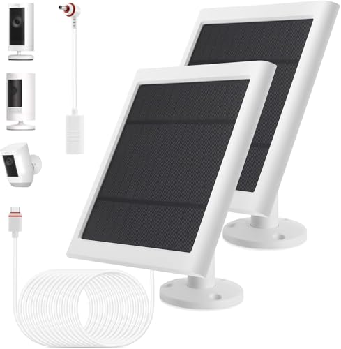 IP65 Solar Panel Outdoor for Ring Cameras (White 2P) Spotlight Cam Plus/Pro Stick Up Cam/Pro Wireless Outdoor with 10FT/3M Long Cable Dustproof Waterproof - color: White 2P