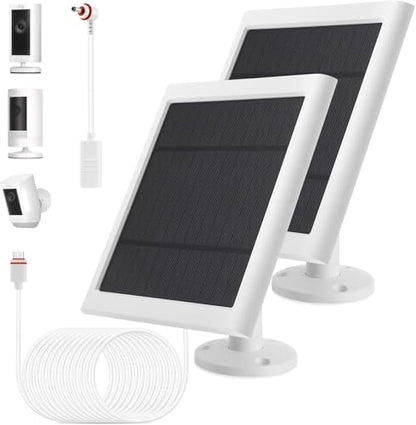 IP65 Solar Panel Outdoor for Ring Cameras (White 2P) Spotlight Cam Plus/Pro Stick Up Cam/Pro Wireless Outdoor with 10FT/3M Long Cable Dustproof Waterproof - color: White 2P