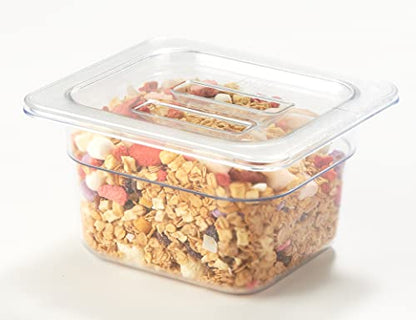 CURTA 6 Pack NSF Food Pan Cover, 1/6 Size Clear Polycarbonate Lid with Handle for Commercial Food Pan, Dishwasher & Freezer Safe Plastic Clear - color: 1/6 Size, size: Handled Lids