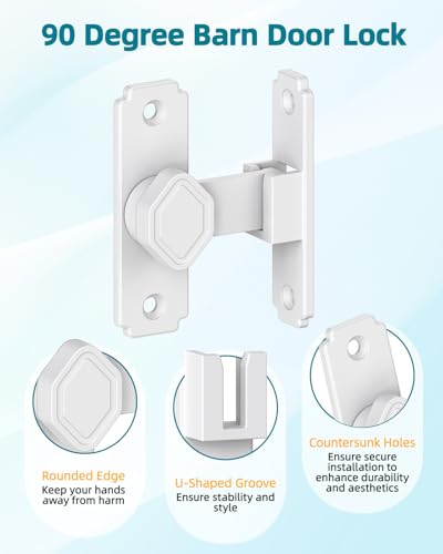 90 Degree Barn Door Lock, Small Sliding Barn Door Latches, Rust-Proof Sliding Gate Latch Lock for Garden, Bathroom, Cabinet, Pet Cage, Window, Shed (White-2PCS) - color: White-2PCS