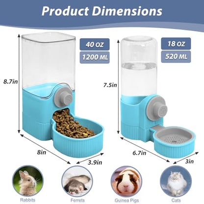 Fhiny Rabbit Food & Water Dispenser, Large Capacity Gravity Guinea Pig Feeder and Waterer Set for Cage Hanging Automatic Bunny Feeder for Bunny Guinea Pig Chinchilla Ferret Cat Puppy - color: Blue