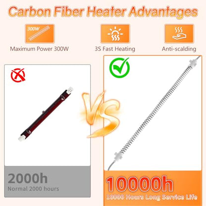 Chicken Coop Heat Lamp, 300W Brooder Heater for Chicks, Carbon Fiber Bulb Heater with 2-Level Temp, 6.6ft Cord UL Passed Adjustable Hanging Height, Livestock Indoor Warmer