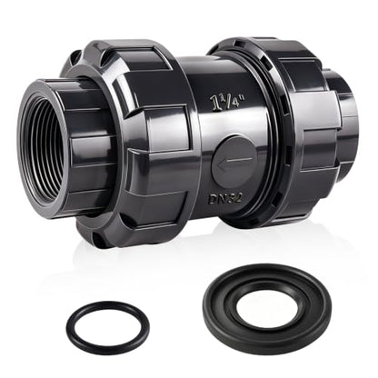 1-1/4inch NPT PVC Check Valve, SCH80 Full Port Water Pump Ball Check Valve | Heavy Duty UPVC Plumbing Anti Backflow Valve, Spring Water Check Valve, Max 150 PSI, Fit for Pool,Water & Irrigation Systems - size: 1-1/4''NPT