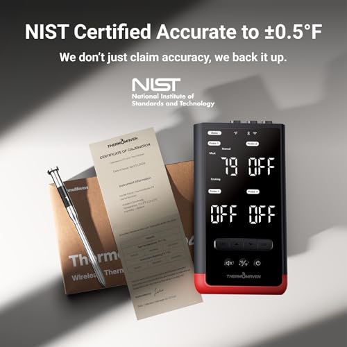 ThermoMaven Smart Bluetooth Wireless Meat Thermometer: Standalone Base, WiFi Unlimited Range, 6 Sensors with NIST Certified Accuracy, 4 Probes for Kitchen, BBQ, Grill, Oven, Smoker, Rotisserie - color: Red-4 Probes