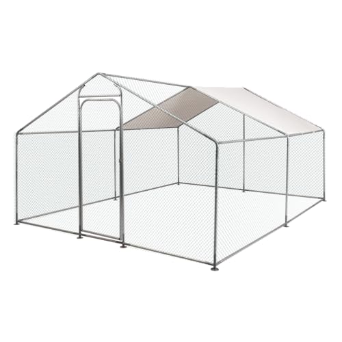 Morngardo Large Chicken Coop, 10×13 FT Metal Run for 20 Chickens, Walk in Yard Poultry Cage Hen House with Waterproof Cover - size: 118.1"L x 177.2"W x 77.6"H