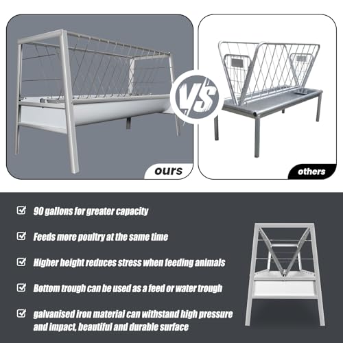 90 Gallon Goat Hay Feeder No Waste, 2 in 1 Hay Feeder for Goats with 30-GAL Feed Pan & 60-GAL Hay Rack, Livestock Hay Feeder for Feeding Goat, Sheep, Horse, Indoor & Outdoor(Galvanized Steel) - style: Galvanized Steel