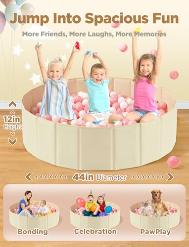 Hikiddy Large Ball Pit for Toddlers - 44 in Baby Ball Pit with Pop-Up Playmat, Foldable Kids Ball Pool, Dog Play Pit, Indoor and Outdoor Use, Hold Over 1000 Balls, Balls Not Include (Beige) - color: Beige