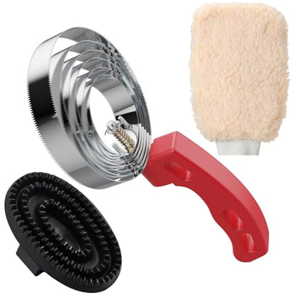 Curry Comb Kit, 6 Ring Curry Comb & Rubber Brush & Horse Grooming Mitts, Curry Comb Kit for Grooming Horses, Dogs, Goats, Cattle, Cow, Donkey Supplies - color: Curry Comb Kit(3 Pcs)