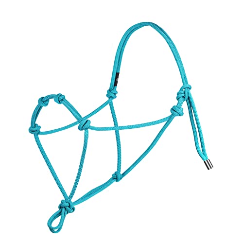 Harrison Howard Super Sturdy Horse Rope Training Halter with 4 Knot 1/4" Stiff Halter Cord - color: Turquoise, size: Yearling
