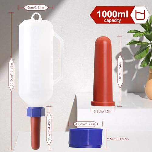 1 Quart Calf Milk Feeder Bottle Screw-On Calf Nursing Set of Bottle with Nipple & Cap，Calf Bottle Milking Feeding Livestock Tools with Replacement Nipple (1000ml Bottle with Handle)