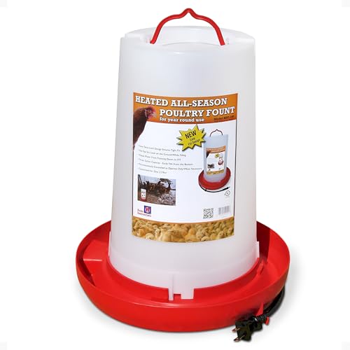 Farm Innovators Heated Chicken Waterer, 3 Gallon Hanging Poultry Water Fountain, 100 Watts - Thermostatic Freeze-Proof Dispenser, Plastic Drinker for Outdoor Chickens and Livestock - color: Red/White, size: Single