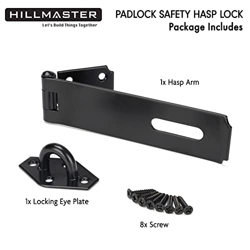 HILLMASTER Heavy Duty Door Hasp Latch 7-3/4" Extra Thick Steel Safety Gate Door Lock Padlock Clasp Hasp Lock Latch for Fence Gate Barn Door Shed Closet Cabinet, Black Finish - size: Straight