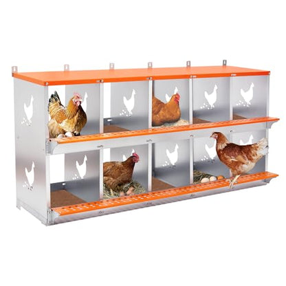Galvanized Steel Chicken Nesting Box 10 Bay Wall Mounted Predator Proof for Hens and Ducks Easy Egg Collection Vented Design Easy Assemble Orange Coop Equipment (10 Compartment) - size: 53.0"L x 17.0"W x 25.0"H