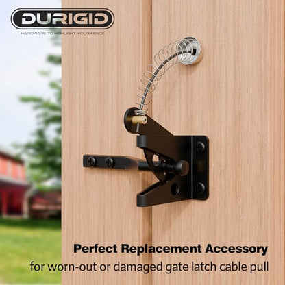 Gate Latch Cable Pull, Spring-Loaded Latch Kit Gate Latch for Wooden Fence Vinyl Metal Gates, Sued for Gate 2 to 6 Inches Thick, Black, 1 Pack