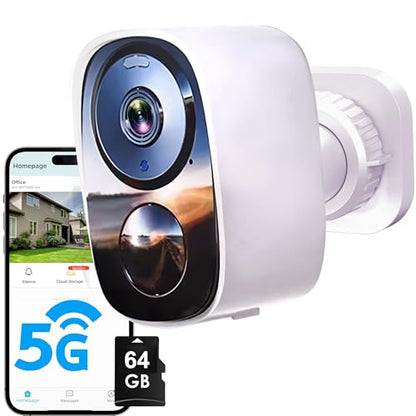 2026 Upgraded 2K Wireless Security Camera with 64G SD Card, Free Cloud Storage, 1-6 Month Battery Life, AI Motion Detection, Spotlight, Siren Alarm, 2-Way Audio, Waterproof WiFi Surveillance Camera - color: White - Camera with 64G SD Card