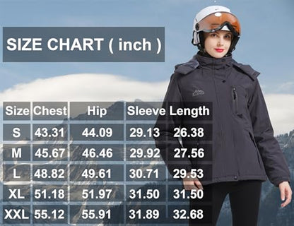 ELLSWOS Womens Winter Coats Waterproof Ski Jacket Warm Snow Jackets Windproof Windbreaker Hooded Raincoat - color: Dark Grey, size: Medium