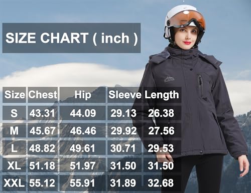 ELLSWOS Womens Winter Coats Waterproof Ski Jacket Warm Snow Jackets Windproof Windbreaker Hooded Raincoat - color: Dark Grey, size: Small