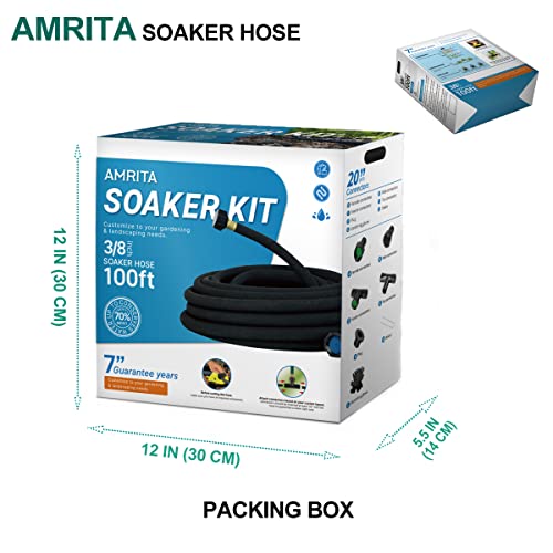 AMRITA Soaker Hose KIT,3/8inch 100ft Rubber Garden Hose 70% Water Saving,Black Heavy Duty Soaker Hose For Garden Lawn,Garden Raised Beds.(3/8-100FT) - color: 3/8"×(100FT)